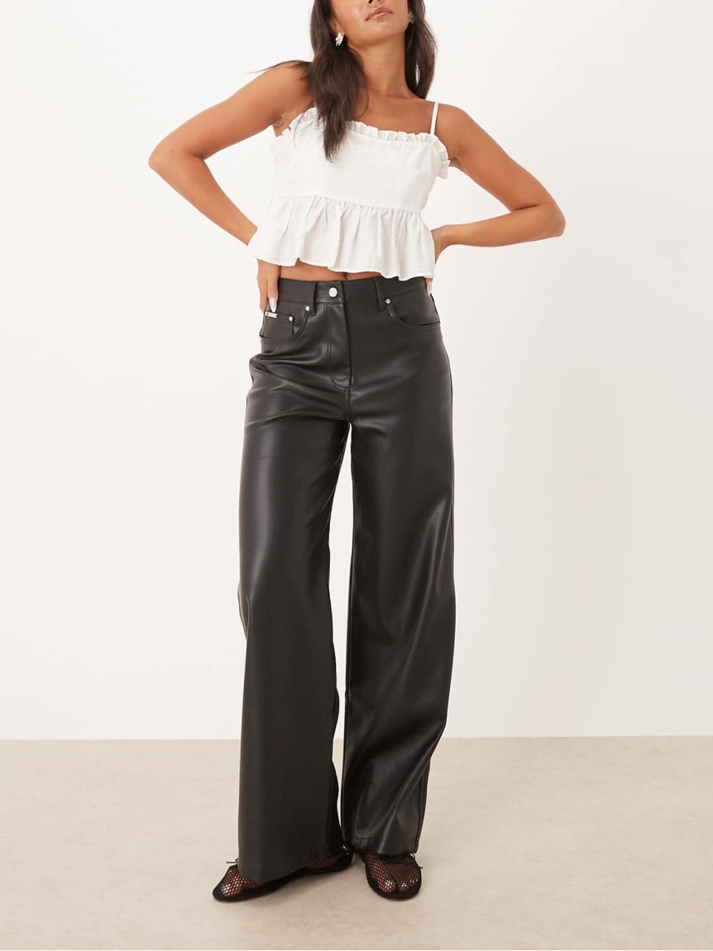Calvin Klein faux leather pants classic five-pocket design front button size 10